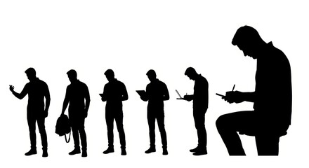 Silhouetted people using mobile devices, technology concept