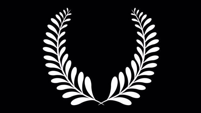 Elegant White Laurel Wreath on Black Background - Classic Victory Symbol.