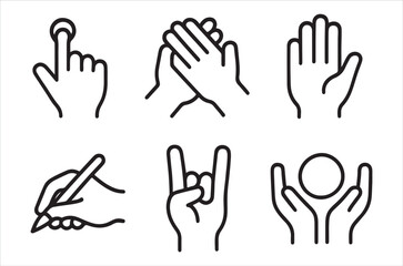 Obraz premium Various hand gestures illustrated as simple black and white line drawings
