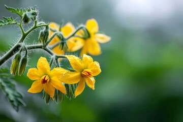 Obraz premium Tomato blossoms blooming on plant in garden