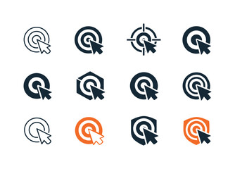 Digital marketing strategies for small businesses. Icon set. Set Logo of Digital marketing strategies for small businesses: target with