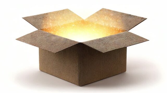 Open Cardboard Box Emitting Golden Light shipping package