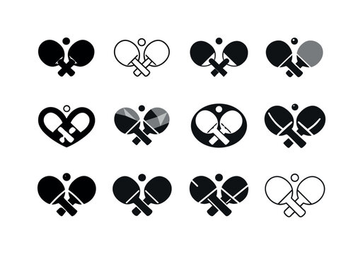Table Tennis Icons. Table tennis. Icon set. Set Logo of Table tennis: crossed paddles icon. harmonious logo variations of the same emblematic concept, each