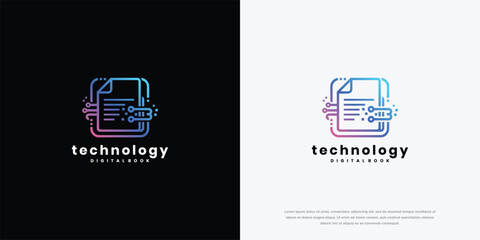 Fototapeta premium Technology Digitalbook Logo Modern Data Link Document Icon for Digital Services E-Books.