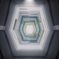 Obraz premium Futuristic Space Station Corridor with Central Data Core and Blue Neon Circuit Lighting