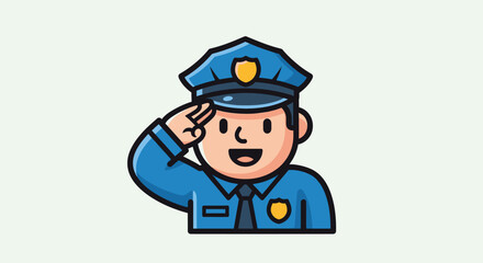 Cartoon Policeman Saluting with Pride.