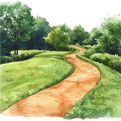 watercolor of Nature Trail Summer Hike, vector, isolated on a white background. © azendia