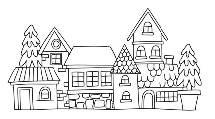 Obraz premium Cute Christmas village. Vector illustration in doodle style.