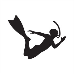 snorkeler under water vector silhouette line art logo design collection