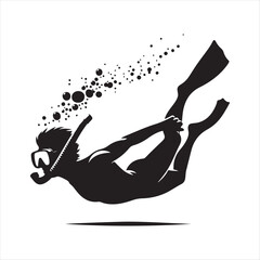 snorkeler under water vector silhouette line art logo design collection