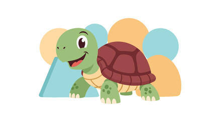 Obraz premium Cartoon Green Turtle with Brown Shell.