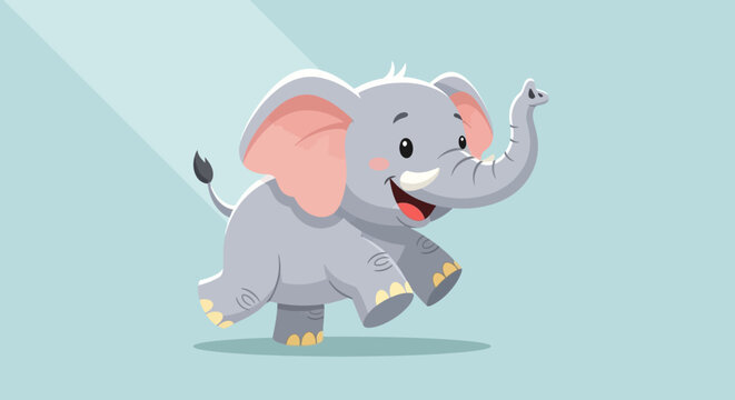 Cartoon Elephant Running with Trunk Raised.