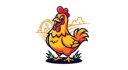 Colorful Cartoon Chicken Standing on Ground. © Kawa