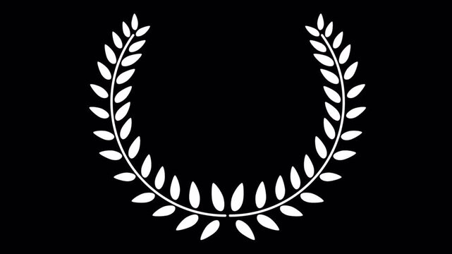 Elegant White Laurel Wreath on Black Background Loopable Animation.