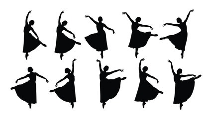 Graceful ballerinas in black dresses performing various dance poses isolated on white background, Vector © SILHUETTECHEMBER