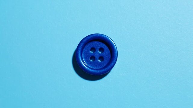 Close up of a single blue button on a blue background.