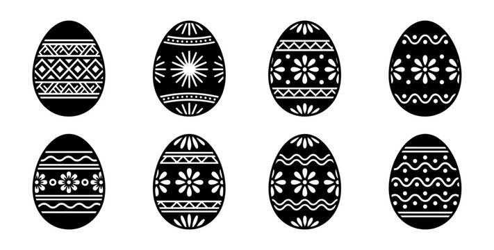 Easter egg silhouettes with floral and geometric ornaments set