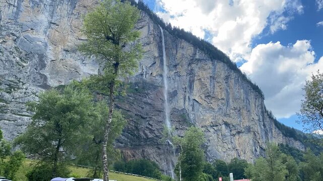 Time Lapse of Lauterbrunnen waterfall in Jungfrau, Switzerland