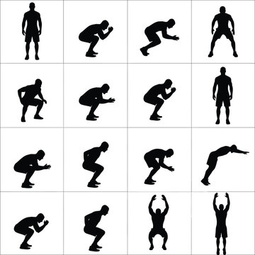Athlete Silhouette Exercise Sequence for Vertical Jump and Explosive Burpee Workout