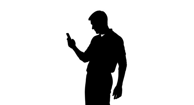 Man Using Mobile Phone Silhouette.