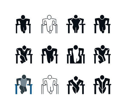 Calisthenics street workouts. Icon set. Set Logo of Calisthenics street workouts: parallel bars dip exercise. harmonious logo variations of
