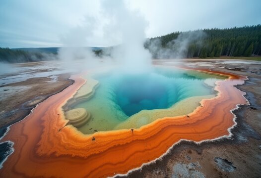 Bubbling Geyser Basin Steaming Hot Springs Vibrant Thermals Wilderness
