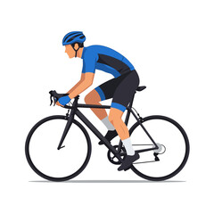Naklejka premium Cyclist In Blue Gear Riding Black Road Bike, Isolated On White Background