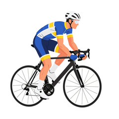 Naklejka premium Cyclist Racing on Bicycle, Athletic Sport, Professional Athlete in Blue and Yellow Kit