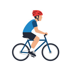 Cyclist Riding Bicycle Wearing Helmet, Flat Design