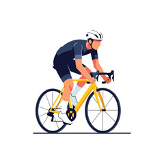 Fototapeta premium Cyclist riding yellow racing bike with helmet, flat design illustration