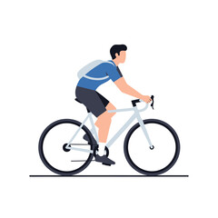 Fototapeta premium Man Cycling with Backpack on White Background