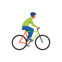 Man Cycling with Helmet, Flat Design Illustration