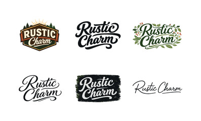 Obraz premium Rustic charm lettering. Set lettering. harmonious lettering variations of the same emblematic concept, each with different artistic