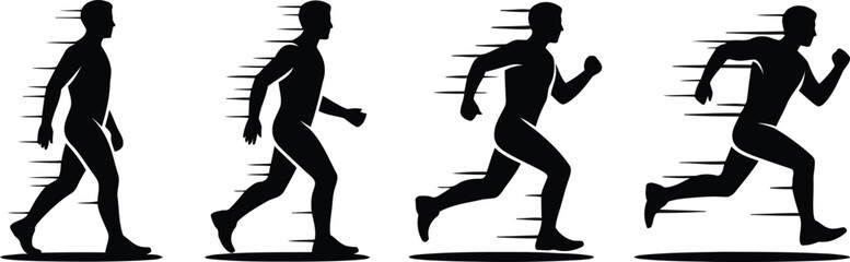 Visual representation of human motion showing the progression from standing still to running at full speed