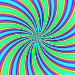 Colorful Psychedelic Swirl Spiral Background ,Retro Groovy 70s Style Hypnotic Radial Vortex Abstract Optical Illusion Pattern in Neon Gradient
