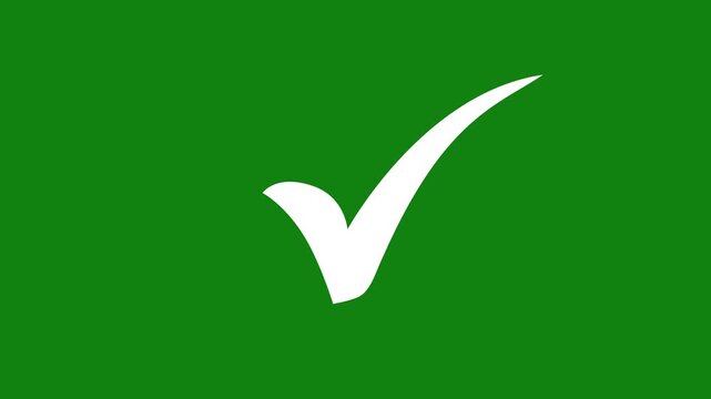 Looping green checkmark animation on chroma key green screen with a smooth tick reveal, ideal for approval, confirmation, and success visuals in 4K videos.