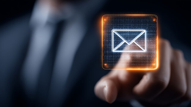Hand selecting encrypted email icon representing secure communication and phishing protection concept.

