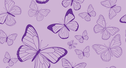 Fototapeta premium Beautiful purple butterfly pattern with delicate wings and fine details in a seamless repeat design for feminine fashion prints.