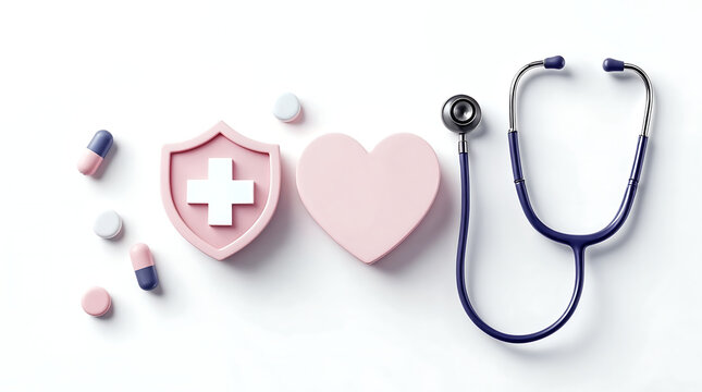 Medical protection concept with stethoscope and pills