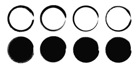Grunge Brush Circle Frames and Solid Black Round Shapes 