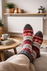 Relaxing at home with Christmas blankets