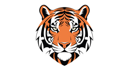 Fototapeta premium Close-up illustration of a tiger's face with orange, black, and white stripes against a clean white background.