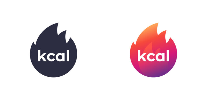 kcal icon, kilocalorie, fat burning vector design in 2 styles