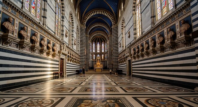 Ornate Cathedral Interior with Vaulted Ceiling.