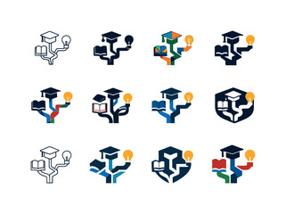 Fototapeta premium Personalized Learning Icons. Personalized learning paths. Icon set. Set Logo of Personalized learning paths: branching roadmap with education