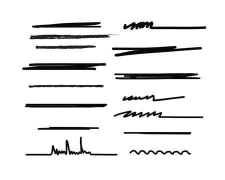 Stroke marker underline doodle line collection. Hand drawn doodle outline 