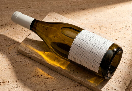 White Wine Label on Marble Surface Mockup