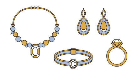 Bridal Jewelry Line flat style color illustration