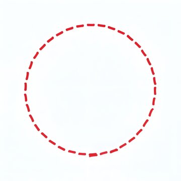 Red dashed circle drawn on white background, simple geometric shape, circular border outline