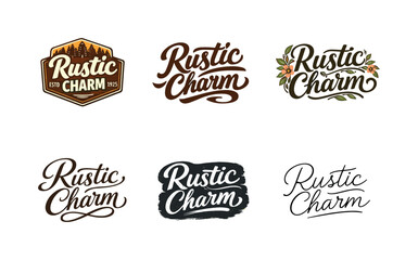 Fototapeta premium Rustic charm lettering. Set lettering. harmonious lettering variations of the same emblematic concept, each with different artistic